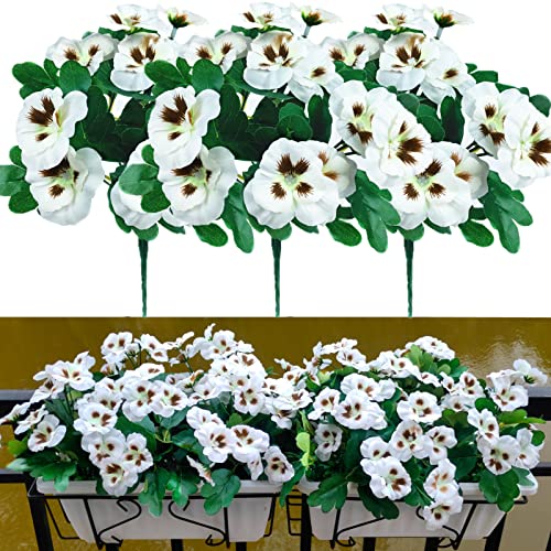 Fake Flowers Pansy Small Wild Flower Daisy Faux Plastic Purple Flowers for Home Wedding Kitchen Garden Table Centerpieces Indoor Outdoor Decor (White)