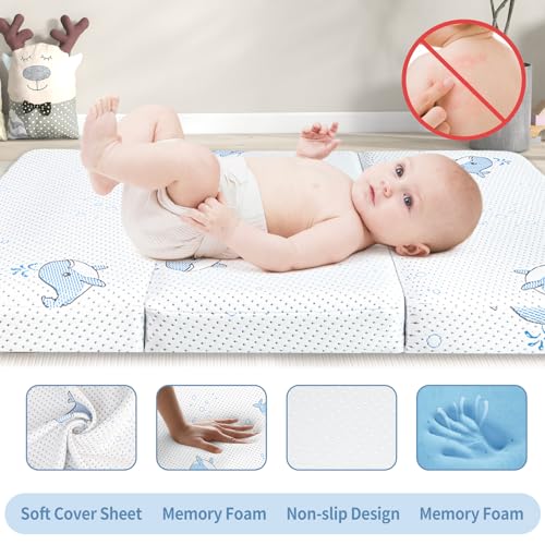 Image of Pack and Play Mattress, 38 inchx26 inch Breathable High Density Soft & Firm Memory Foam Pack N Play Mattresses Pad, Foldable Mattress for Pack N Play with Carrying Bag & Washable Cover