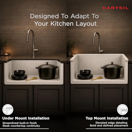 Image of Carysil TIP TOE DB ULTRA Quartz Kitchen Sink 34 x 20 x 8 inches, Single Bowl with Drain Board, 80% Quartz & 20% Resin, Heat Resistant 300C, 50kg Load, Scratch Resistant Granite Sink - Basalt Grey