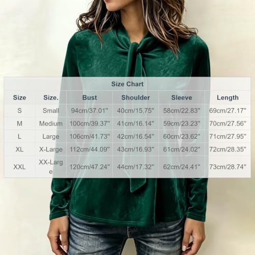 Velvet Tops for Women Bow Tie Neck Fit Long Sleeve Dressy Velour Blouse - image 4