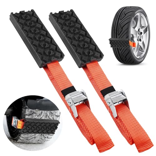 Bordeag 2 Stück Rad-Reifenkette, Anfahrhilfe Wohnmobil Traktionshilfe Gripmatte Anfahrhilfe Sandbleche Offroad Schneeketten Traktionsmatte Traktionsband Reifen-Traktionsgerät Für Alle Reifenarten