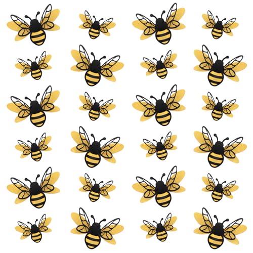 24 Pcs 3D Bee Decorations with 30 Adhesive Points 2 Size Double Layer Glitter Honey Bee Stickers Realistic Bees Cutouts Decals Honey Decorations for Classroom Outdoor Themed Decor Home Party