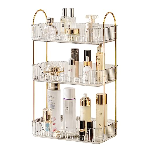 Image of Akinbas 3 Tier Bathroom Organizer Countertop Makeup Perfume Tray Skincare Organizer for Bathroom Dresser Vanity (White)