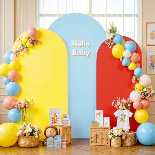Yellow Red Blue Arch Backdrop Covers 6.6FT 7.2FT 8FT Baby Shower Wedding Photo Birthday Party Arch Covers Stretchy Backdrop Set of 3