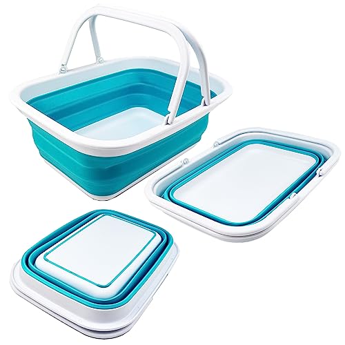 SAMMART 9.2L (2.37Gallon) Collapsible Tub with Handle - Portable Outdoor Picnic Basket/Crater - Foldable Shopping Bag - Space SavingItIIII Storage Container (1, Bright Blue)