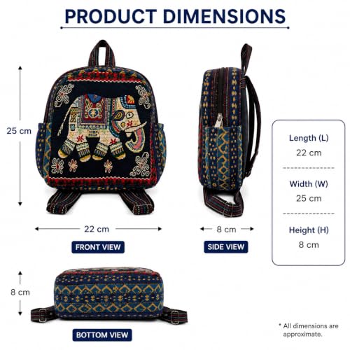 Image of Elephant Print Canvas Tote Bag for Women, Ethnic Shoulder Handbag with Multicolor Elephant Design, Dual Handle Everyday Carry Bag for Shopping, Office, College, Travel & Daily Use