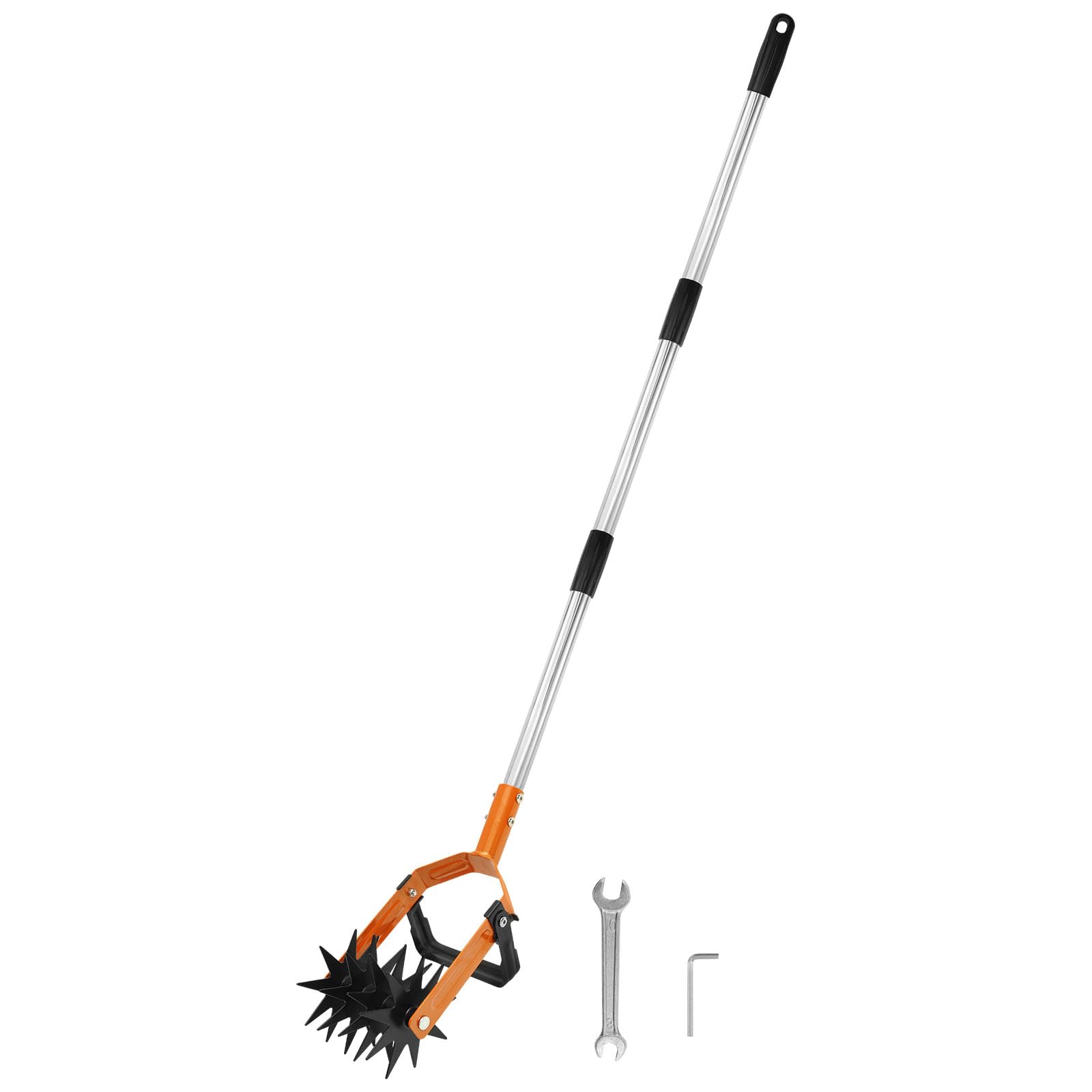 Coltivatore rotativo con manico lungo in acciaio inossidabile da giardino, lunghezza regolabile, 2 in 1, sarchiatore da giardino e crumbler per miscelazione del terreno