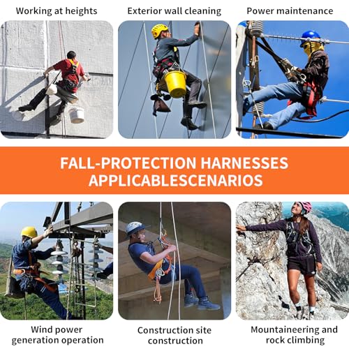 Xnqelerate Sicherheitsgeschirr Fallschutz, Harness For Men Construction, Verdickte Lendenwirbelstütze, Fallschutz Auffanggurt(Orange) für Bergsteigen, Outdoor Baumklettern, Luftarbeiten