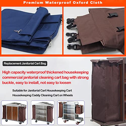 Image of Replacement Janitorial Cart Bag, High Capacity Waterproof Thickened Housekeeping Commercial Janitorial Cleaning Cart Bag with 8 Strong Buckle - 15 x 11 x 33 inches (26 Gallon)