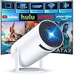 Mini Projector, Full HD 1080P, Lower Noise Auto Vertical Keystone, 180° Rotation, Supports WiFi 6 and Bluetooth, Portable Projector Suitable for Home Theater/Gaming/Meeting/Outdoor