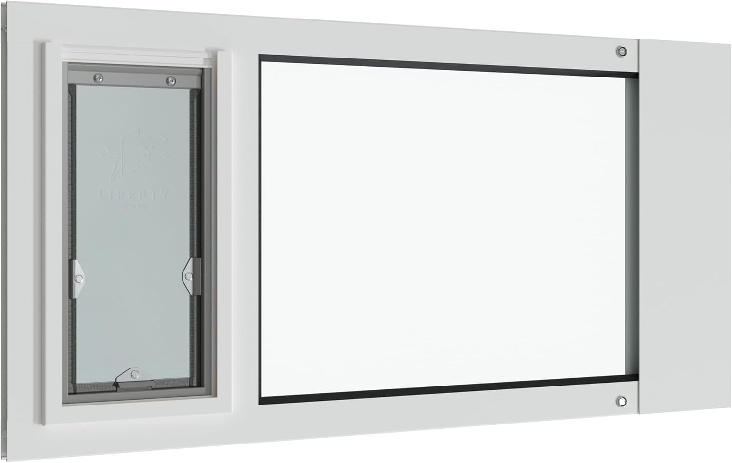Liberty Pet Door Panel for Sash Windows | Durable Aluminum Frame with Closing Cover | Energy Efficient Safety Glass | White, Small Flap, 33.5" - 35"