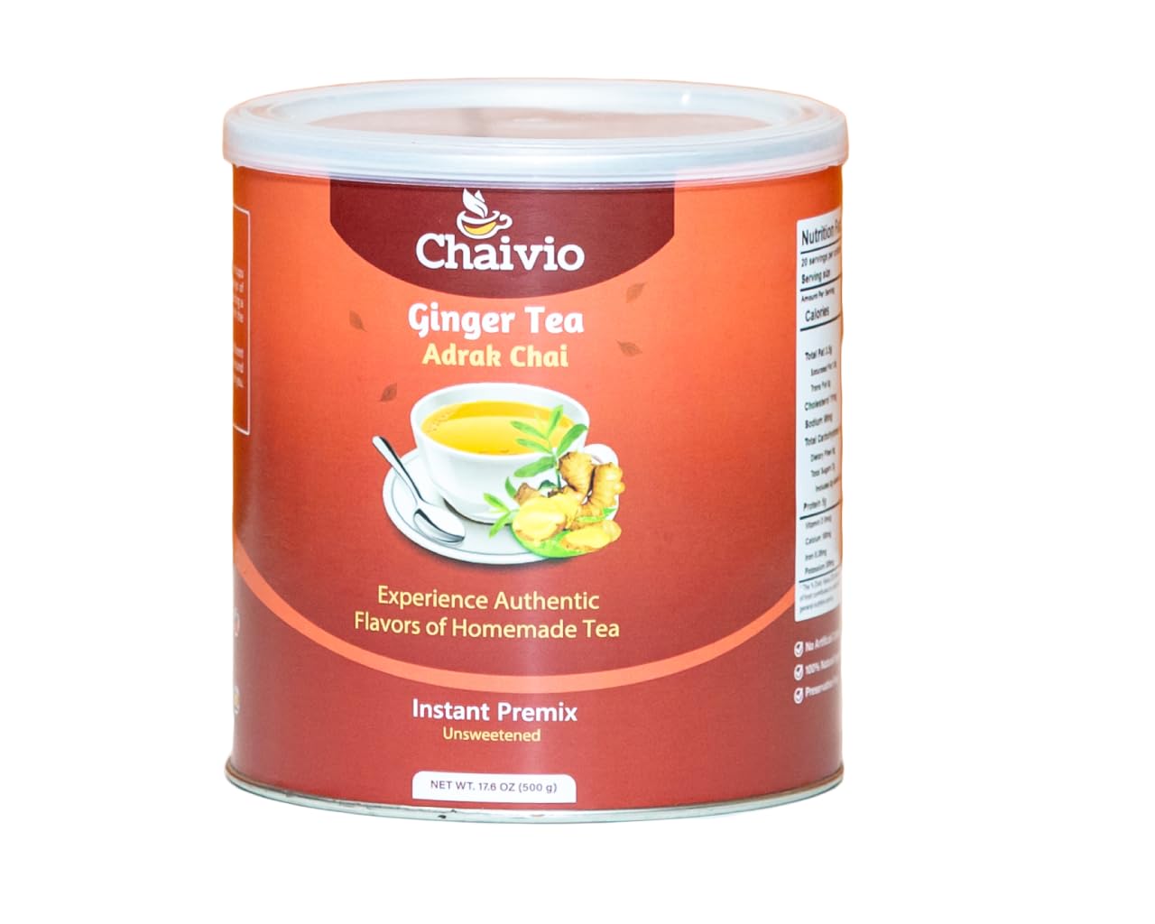 Chaivio Ginger Chai Tea Latte, Unsweetened Instant Premix Tea, Low Caffeine Ginger Chai Tea Latte, 100% Pure and Natural Ginger Root Tea, Adrak Chai, Authentic Homemade Flavor Instant Chai (1 lb)