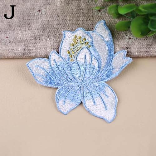 KUCOON 1PC Lily Flowers Patches Sew On Iron On Embroidered Clothes Flower Sticker Applique DIY Apparel Sewing Badge Paste Craft