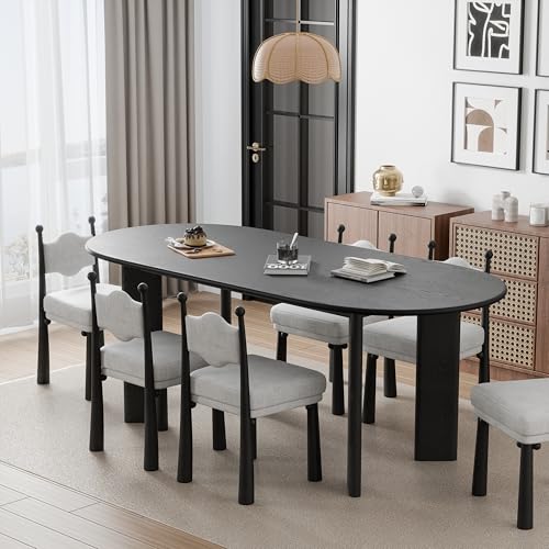 Image of Casaphoria 67 inch Farmhouse Dining Table for 6，Wood Oval Living Room Table, Modern Kitchen Table with Sturdy Base & Thickened Tabletop, Easy to Assembly & Clean, Black