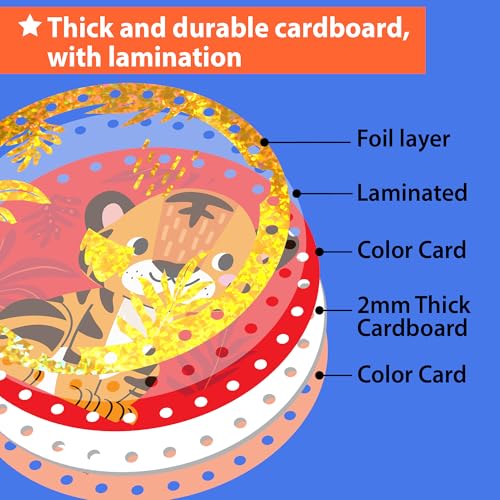 Image of KRAFUN Space & Dino Holographic Lacing Cards Age 3+ |10 Projects | Holographic lacing cards: T-Rex, Astronaut, Rocket, Tiger & Dinosaur. Builds fine motor skills. For boys & girls age 3+