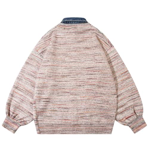 Mens Patchwork Harajuku Sweater Oversized Warm Streetwear Long Sleeve Button Front Cardigans2