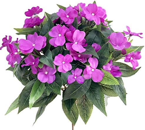 Lopkey 7 Branches Artificial Impatiens Bouquet Flower Patio Lawn Garden Wedding Photo Decor(2Pcs)