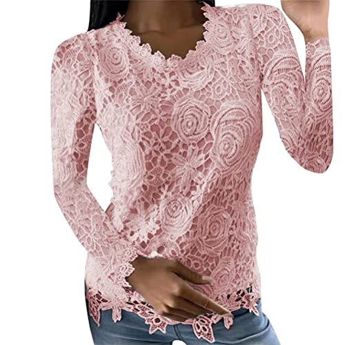 ORANDESIGNE Damen Langarm Spitze Top Bluse Shirt Leichtes Transparente...