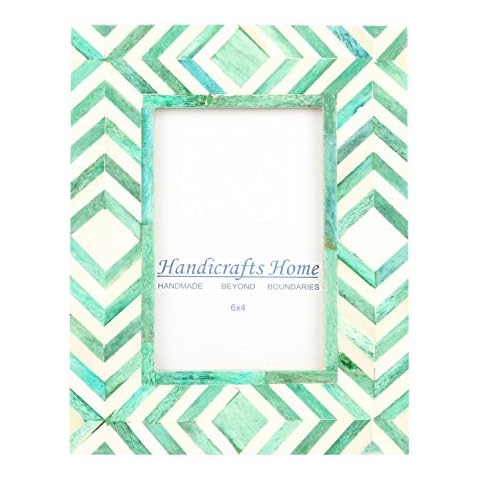 Handicrafts Home 4x6 Picture Frames - Vintage Farmhouse Decor Photo Frame for Wall Hanging Tabletop Living Room Desk Handmade Gift Decor, Imperial Green Chevron Cover