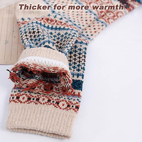 Image of IIG 5 Pairs Women's Vintage Style Thick Wool Warm Winter Crew Socks