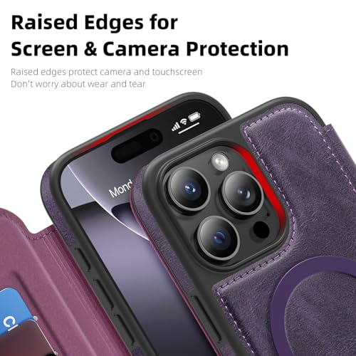 Étui portefeuille iPhone 13 Pro en cuir violet compatible MagSafe