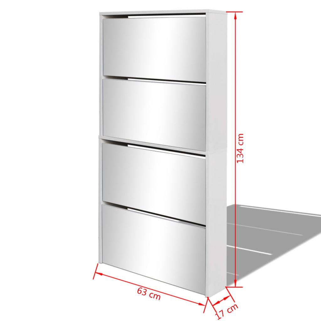 VidaXL - Mobile scarpiera, 4 ripiani, con specchio, 63 x 17 x 134 cm bianco
