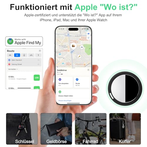 Bnlei Smart Air Tracker Tag kompatibel mit Apple Wo ist? (nur iOS), Inklusive Ersatzbatterie, Smart Tracker Tag Key Finder für Schlüssel, Fahrrad, Wallet, Koffer, Hunde, Katzen (Schwarz, 4-Pack)