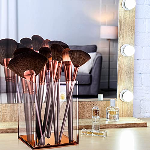 Elavain Suporte de caneta de acrílico transparente para mesa com base de ouro rosa metálico, 1 compa