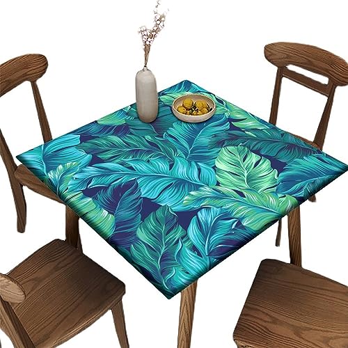 igoga sports Tropical Plants Fitted Table Cover Square, Palm Leaves Elastic Edge Tablecloth for Party Dining Home Picnic 28x28 in