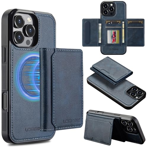 Coque iPhone 16 Pro Max magnétique amovible avec porte-cartes et blocage RFID bleu