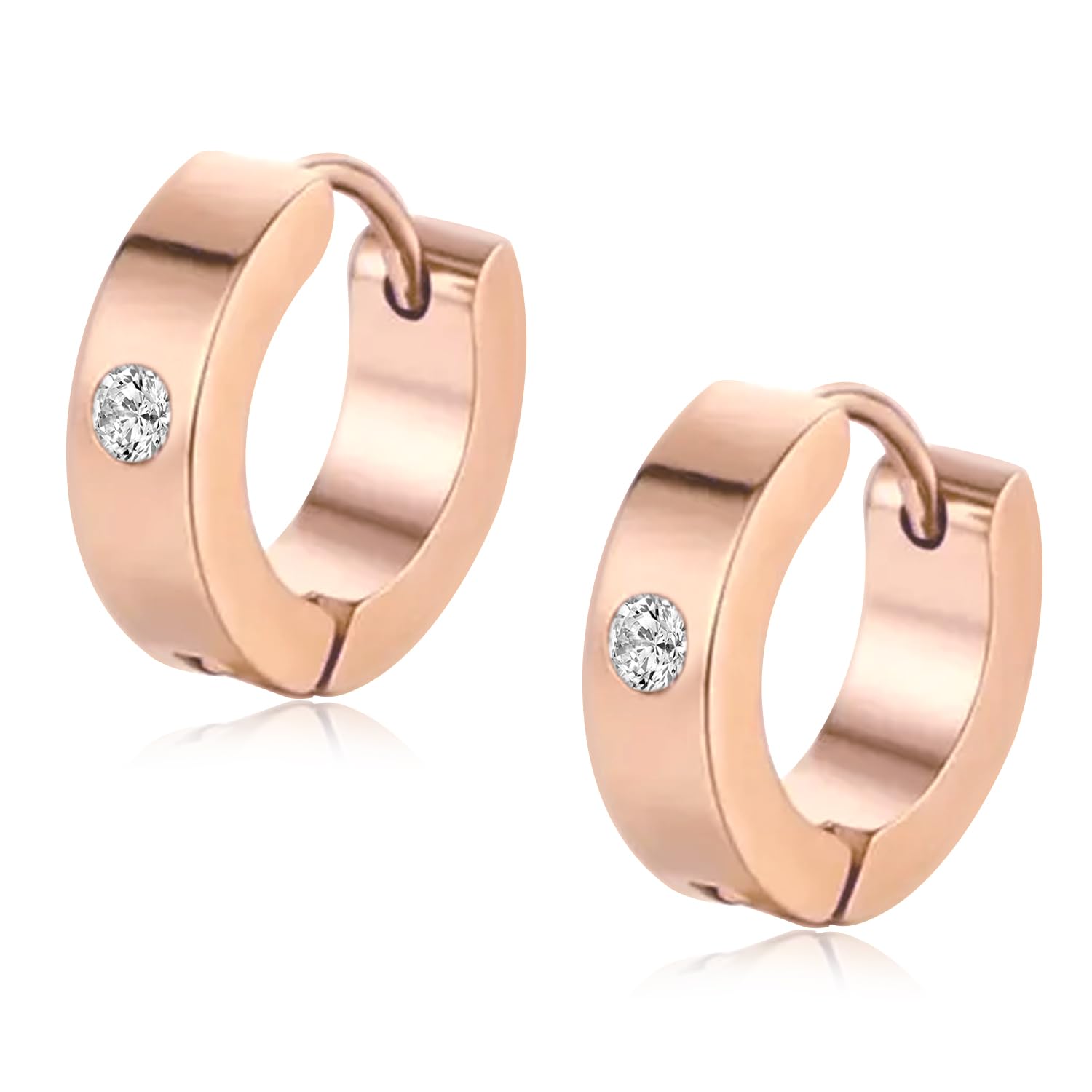 peora Rose Gold Plated Crystal Studded Hoop Huggie Earrings Fashion Jewellery Gift for Men & Boys-picture-8