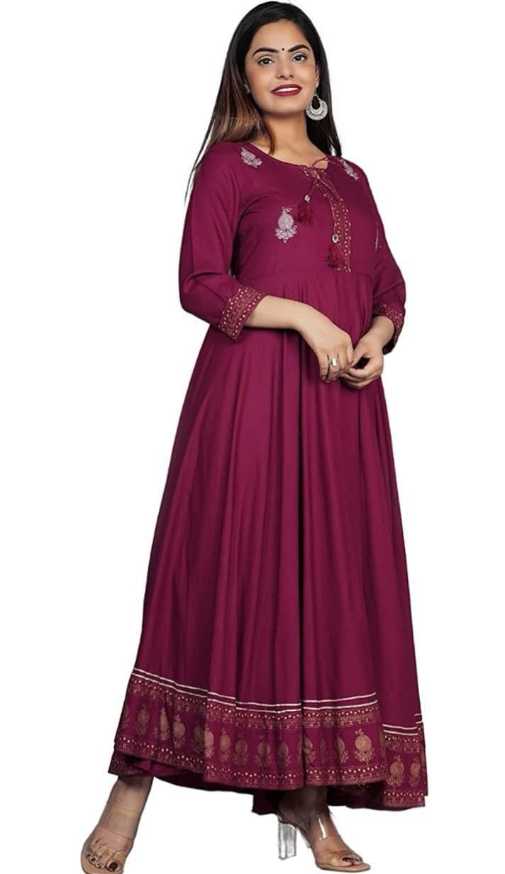 Women’s Rayon Pink Long Anarkali Kurti Dress (in, Alpha, L, Wine)-image-26