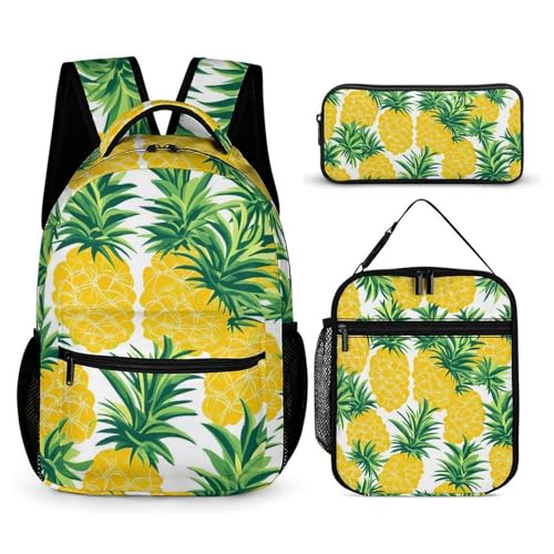 Pineapples Pattern Cute Backpacks Set Lightweight Lunch Bag Aesthetic Pencil Cases for Travel Work