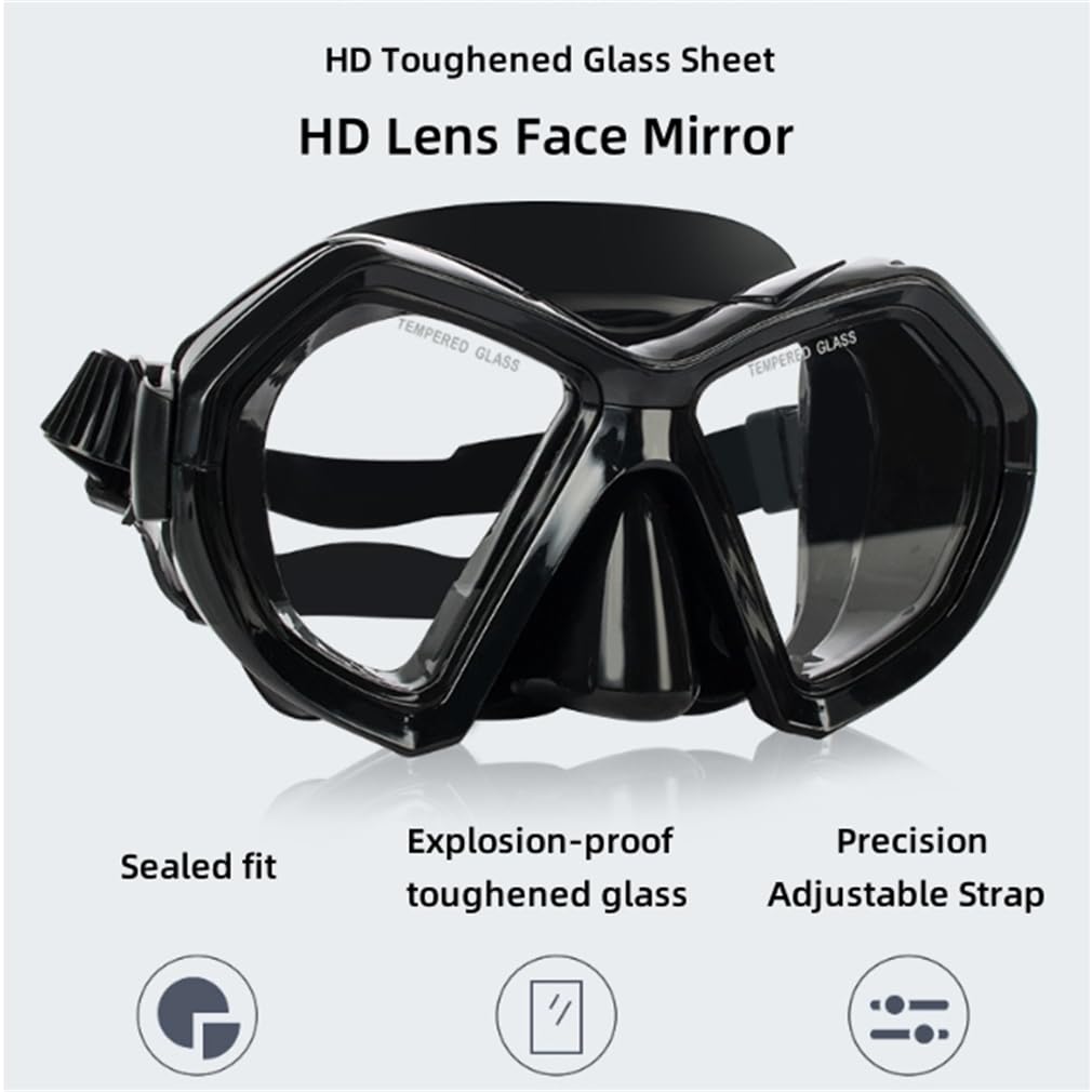 Attrezzatura professionale per snorkeling per adulti e giovani, set di boccaglio in silicone di grado Full Dry Top con design convesso antiscivolo e piastra in vetro rinforzato HD, set da