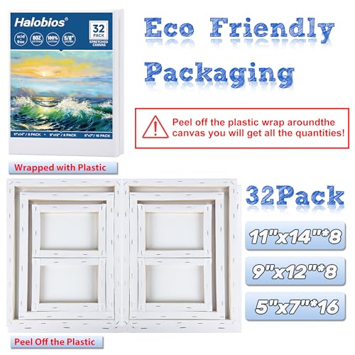 Halobios 32 Packs Professional Stretched Canvas for Painting, Blank Canvas Art with 5 * 7in, 9 * 12in, 11 * 14in, Value Pack for Acrylic, Oil, Acrylic Pouring by Halobios - Image 2