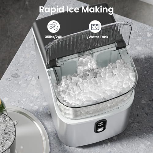 Image of Antarctic Star Nugget Ice Makers Countertop, Portable Ice Maker Machine with Self-Cleaning, 35lbs /24H, Crushed Ice Machine with Handle & Scoop for Home, Kitchen, Office and Camping(Stainless Steel)