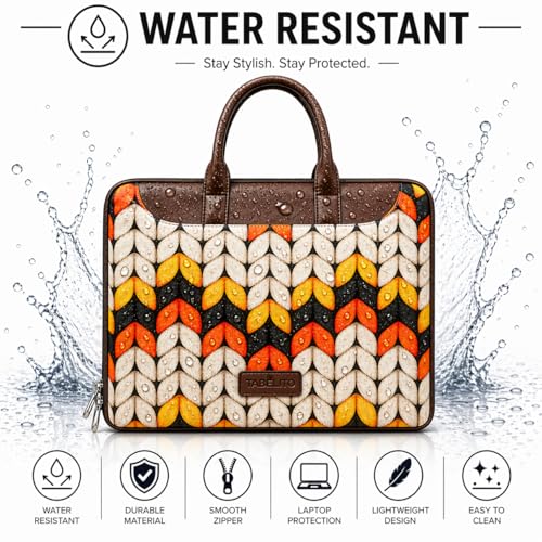 Image of Tabelito Designer Printed Laptop Sleeve for Women (13-15.6 Inch) | Jute & Vegan Leather Office Handbag | Lightweight Stylish Work Bag with Handle