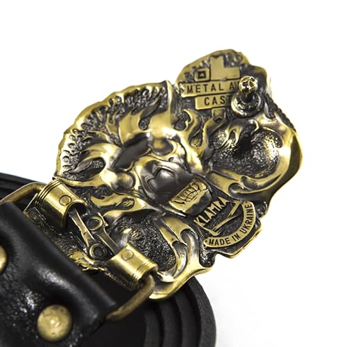 Casual leather belt with buckle BURNING LION, Handmade bikers animal style solid brass belt buckle on leather belt3
