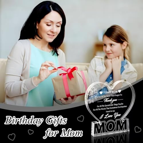 Image of DIGI ARTS Mom Gifts - Delicate Mom Birthday Gifts from Daughter Son - Engraved Heart Shape Acrylic Plaque Decorations for Christmas Mothers Day Birthday Gift Idea
