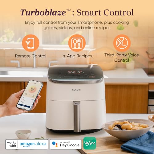 Image of Cosori 9-in-1 TurboBlaze Air Fryer 6 Qt, Smart Control, 90-450F, Shake Reminders, Precise Heating for Even Results, Air Fry, Roast, Bake, Broil, Dry, Frozen, Proof, Reheat, Keep Warm, 120V, Cream