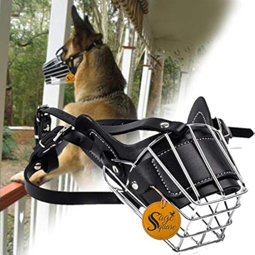 Image of Sage Square Adjustable Strap Iron Wire Muzzle, Mouth Cover, Basket Cage, Pet Safety Collar for Anti Biting Dog (Black) (Extra Small)
