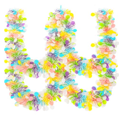 Gloreyan 33FT Easter Tinsel Garland Colorful Easter Egg Metallic Twist Tinsel Garland...