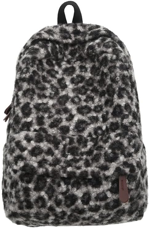 Cute Backpack Fuzzy Cheetah Shoulder Bag, Y2k Purse Fleece Chic Bookbag Trendy Aesthetic Coquette Daypack 90s Purse (Black)