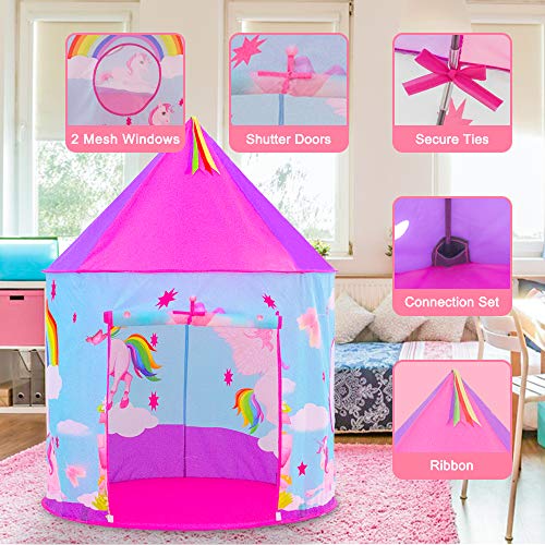 Sumbababy Kids Play Tents for Girls ,Unicorn Toys for Princess, Toddlers Pop Up Playhouse Set for Kids Birthday Party Favors & Gifts for Baby or Child Indoor/Outdoor Play (Pink)