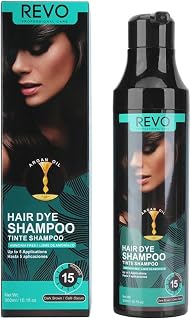 REVO Hair Dye Shampoo 300ml, Gray Coverage, Ammonia-Free, 15-Minute Application, Men & Women Instant Hair Dye Shampoo, Natural-Looking Long-Lasting Results, Easy-to-Use Dark Brown
