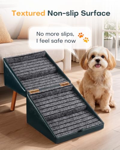 Image of Foldable Dog Ramp for Couch Ottoman Artificial Leather Dog Stairs