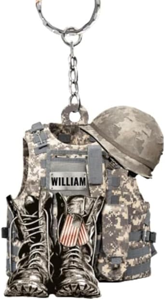 IZI POD Military Veteran Combat Boots And Helmet Personalized Keychain & Car Ornament, Keychain For Army Military Veteran