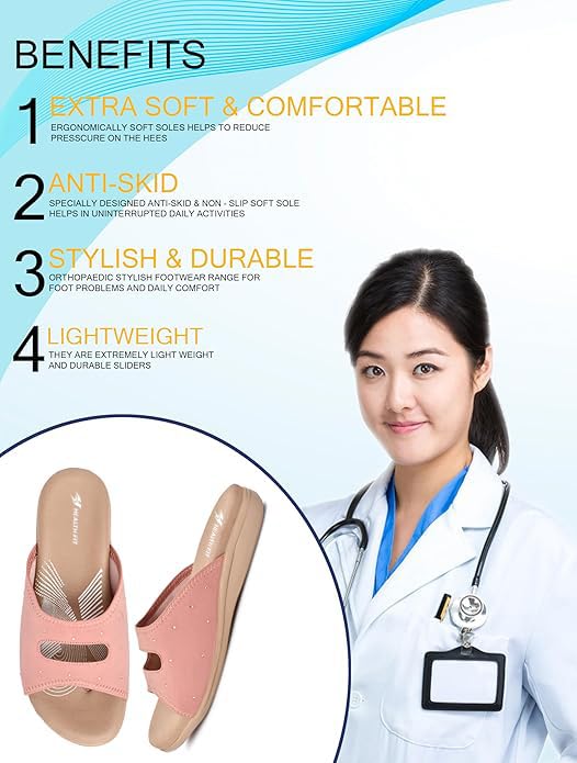 Image of HEALTH FIT EXTRA SOFT Women's Comfortable Memory Foam Doctor Slippers /Flip-Flops|Fashionable Casual & Stylish|Lightweight & Breathable|Outdoor Synthetic Casual Chappals Sandals Ladies & Girls HF25