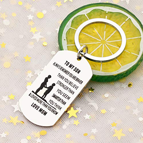 Son Key Chains Dog Tag Gifts For Son From Mom To My Son Always Remember You Are Braver Stronger Smarter Than You Believe #TOP4