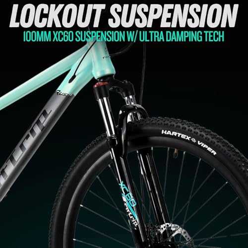 Image of FitTrip Fox Rush 27.5T | Single Speed MTB | Jak 7 Dual Disk Brakes | Lockout Suspension I 1030 Alloy Frame w /Internal Cabling | Unisex (Turquoise, 27.5)